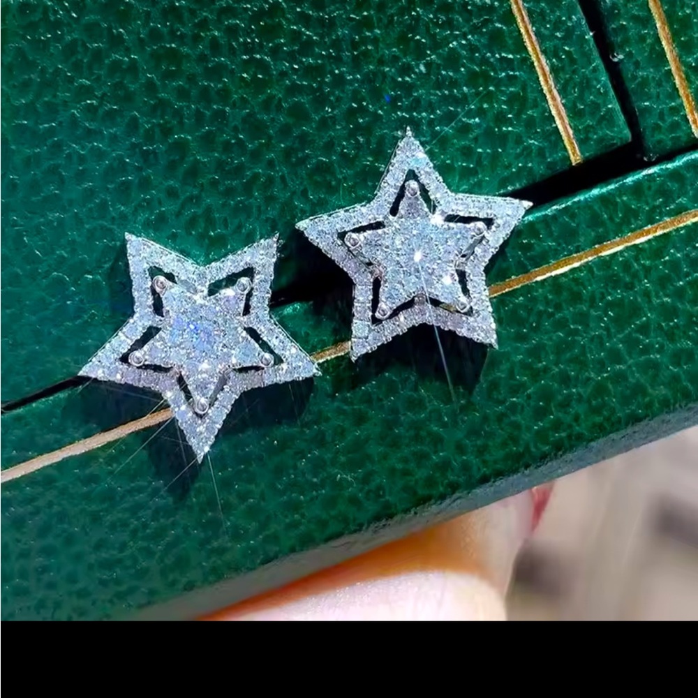 White gold  star earrings ! New